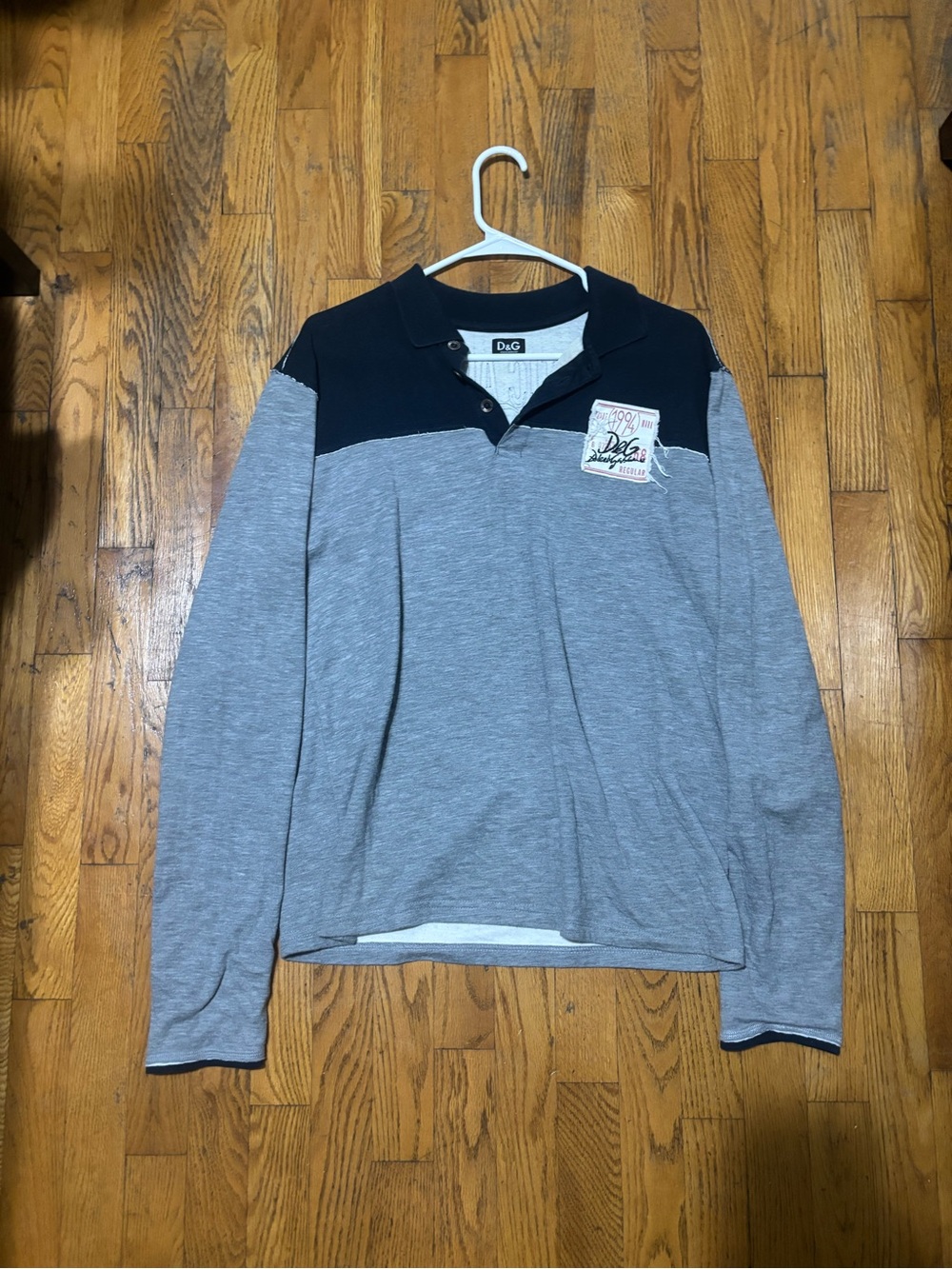 Dolce & Gabbana Two-Tone Long Sleeve Polo - Navy & Light Gray